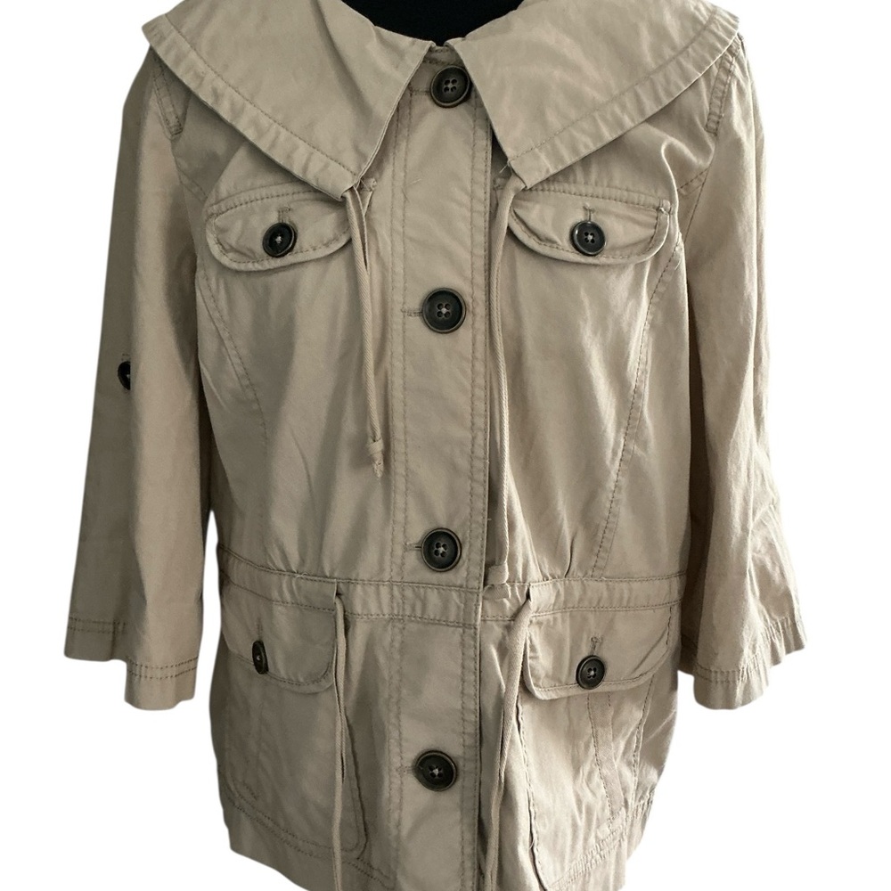 Ann Taylor 3/4 Sleeve Peplum Waist Khaki Jacket Medium Petite Safari